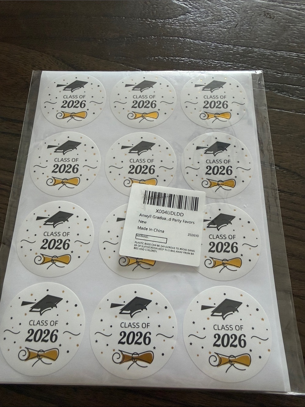 Graduation 'Class of 2026' Round Stickers - White and Gold